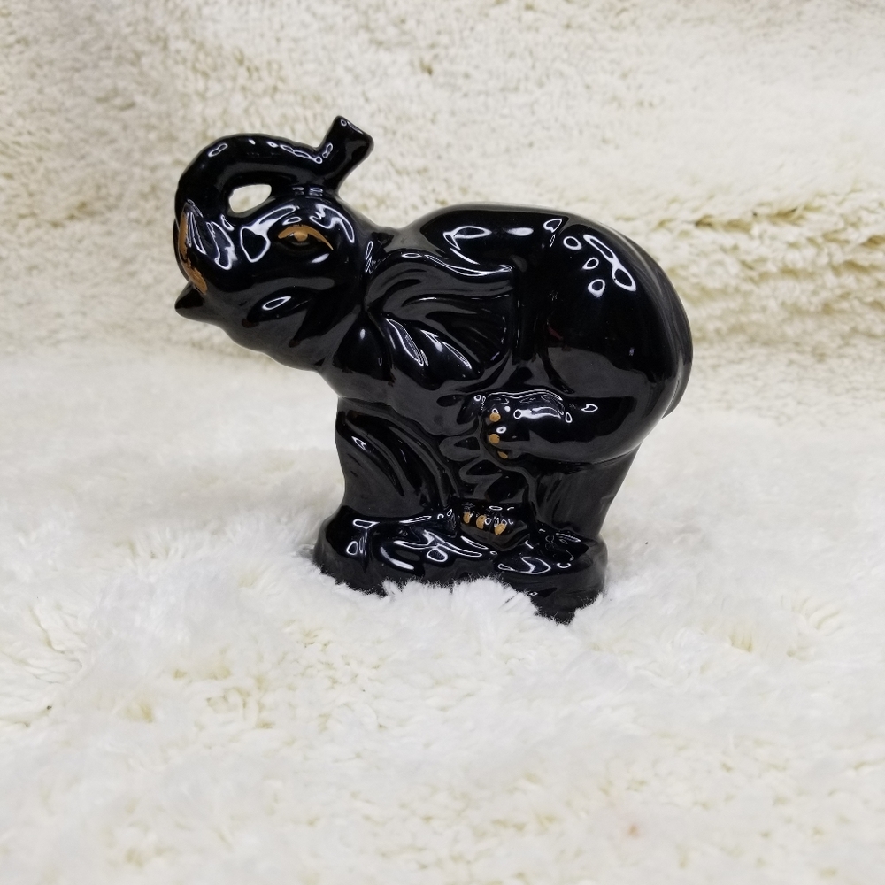 Miniature Ceramic Black Elephant